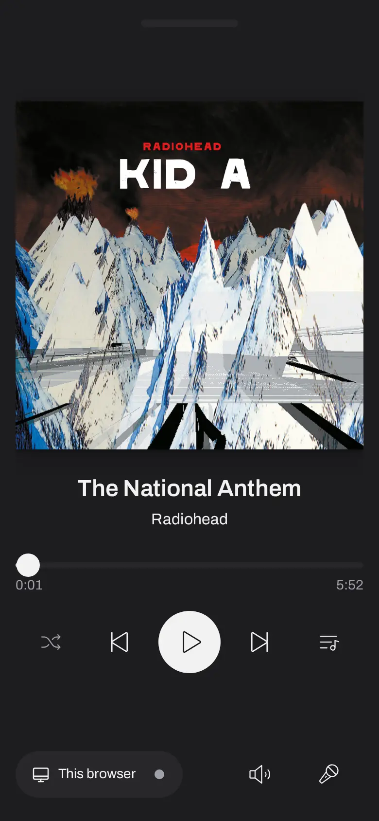 The phone showing what the desktop zone is currently playing